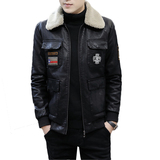 加绒皮衣青年个性徽章机车服帅气皮夹克外套男PY1806-P130，男装皮衣，星座313B-2