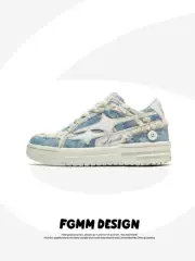 FGMM Original Design Denim Blue Canvas Skate Shoes with Shattered Meteor Pattern - Chunky Sole, Spring Collection, Niche Unisex Sneakers for Men and Women