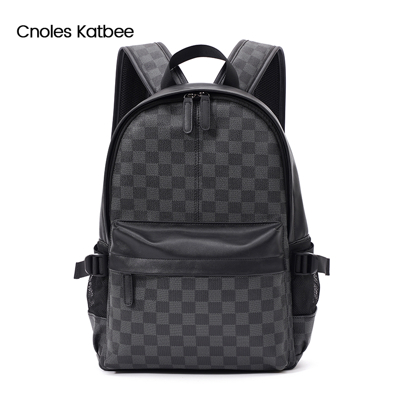 旅行时尚风格子皮质户外学生书包