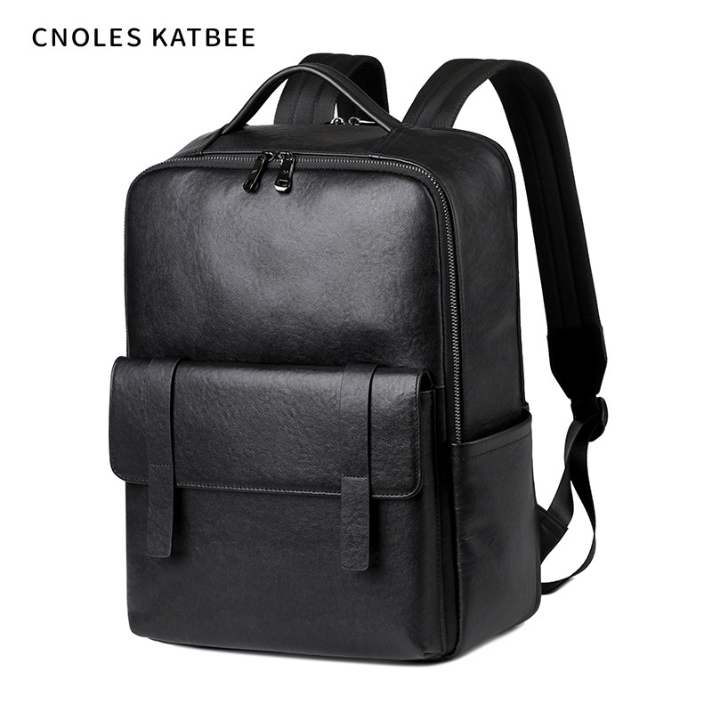 真皮双肩包男士商务出差通勤电脑包大容量户外旅行背包学生书包