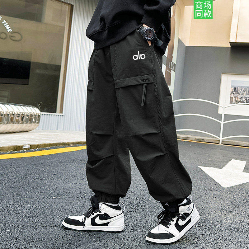 官网奥莱男童防蚊裤子2026春秋季休闲裤中大童宽松工装加绒长裤