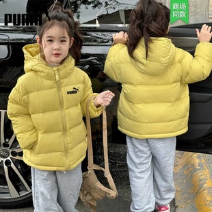 奥莱女童羽绒服短款连帽中大童冬装外套宝宝加厚保暖鸭绒面包服潮