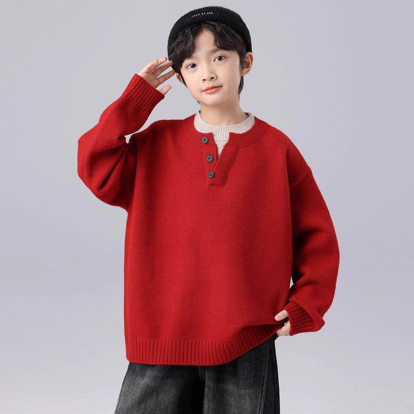 奥莱男童秋装假两件毛衣2026新款上衣中大儿童男孩秋款休闲针织杉