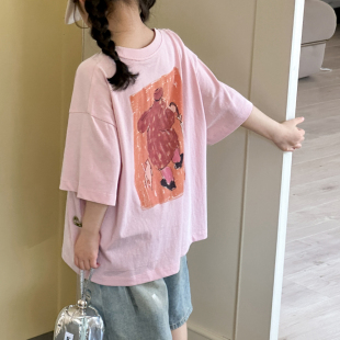 兒童韓版 洋氣半截袖 T恤2025夏季 中大童夏裝 上衣體恤 新款 女童短袖