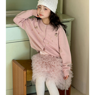 女童套装2026早春新款儿童亮片针织衫新年衣服女大童tutu裙两件套