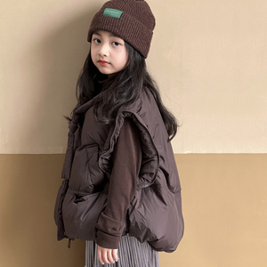 儿童羽绒服2023新款童装女童背心加厚秋冬外穿中大童羽绒马甲外套