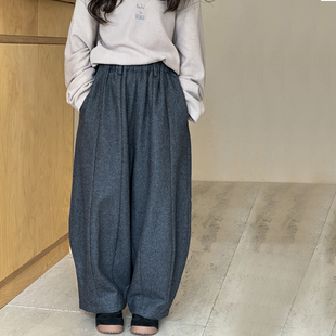 女童裤子秋冬季2026新款儿童纯色简约风加厚阔腿裤时尚气质香蕉裤