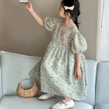 女童夏季连衣裙2025新款儿童棉麻透气公主裙夏装中大童薄款碎花裙