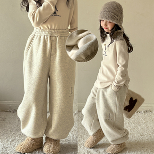 女童加绒卫裤2026秋冬新款儿童一体绒裤子冬季女大童宽松休闲长裤