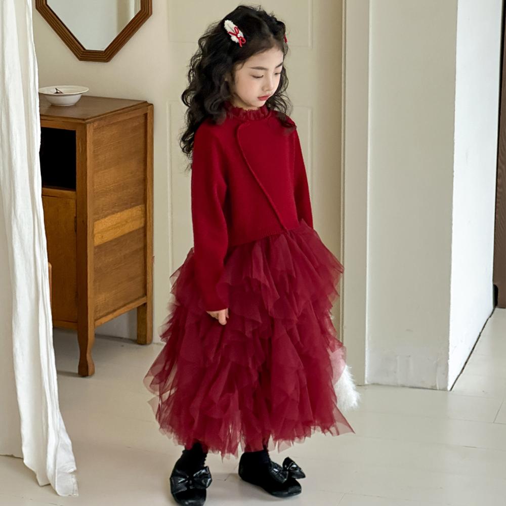 女童加绒连衣裙针织拼接裙子