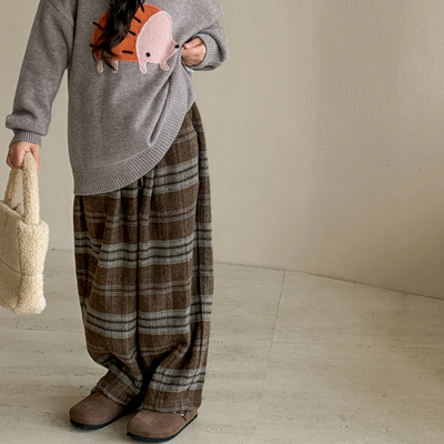 女童裤子秋冬款儿童格子裤加绒冬装2025新款女大童休闲毛呢直筒裤