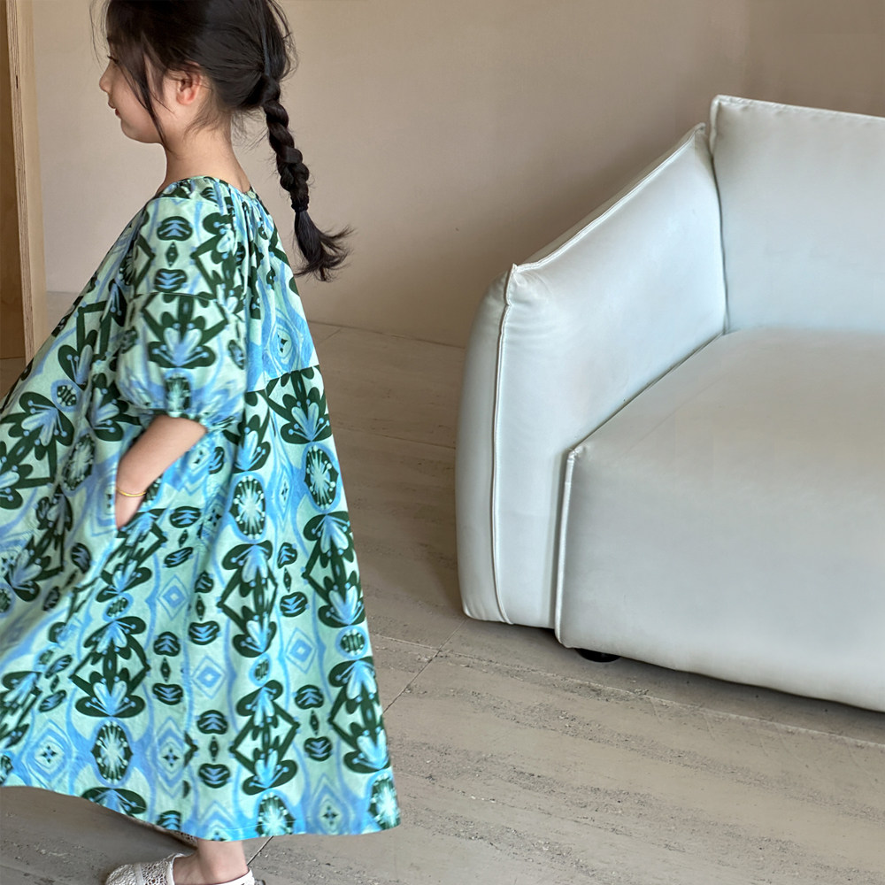 女童连衣裙夏装2026新款洋气女孩泡泡袖裙子儿童夏季田园风碎花裙