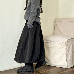 女童半身裙子秋冬款2026新款洋气儿童棉裙加厚夹棉黑色伞裙A字裙