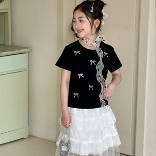 女童短袖T恤夏装2026新款韩国童装女大童宽松百搭上衣女孩五分袖