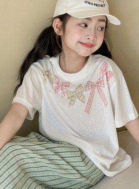 女童短袖T恤夏季薄款2026新款儿童夏装白色上衣初中生百搭上衣服