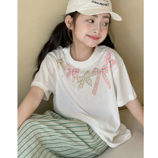 女童短袖T恤夏季薄款2026新款儿童夏装白色上衣初中生百搭上衣服