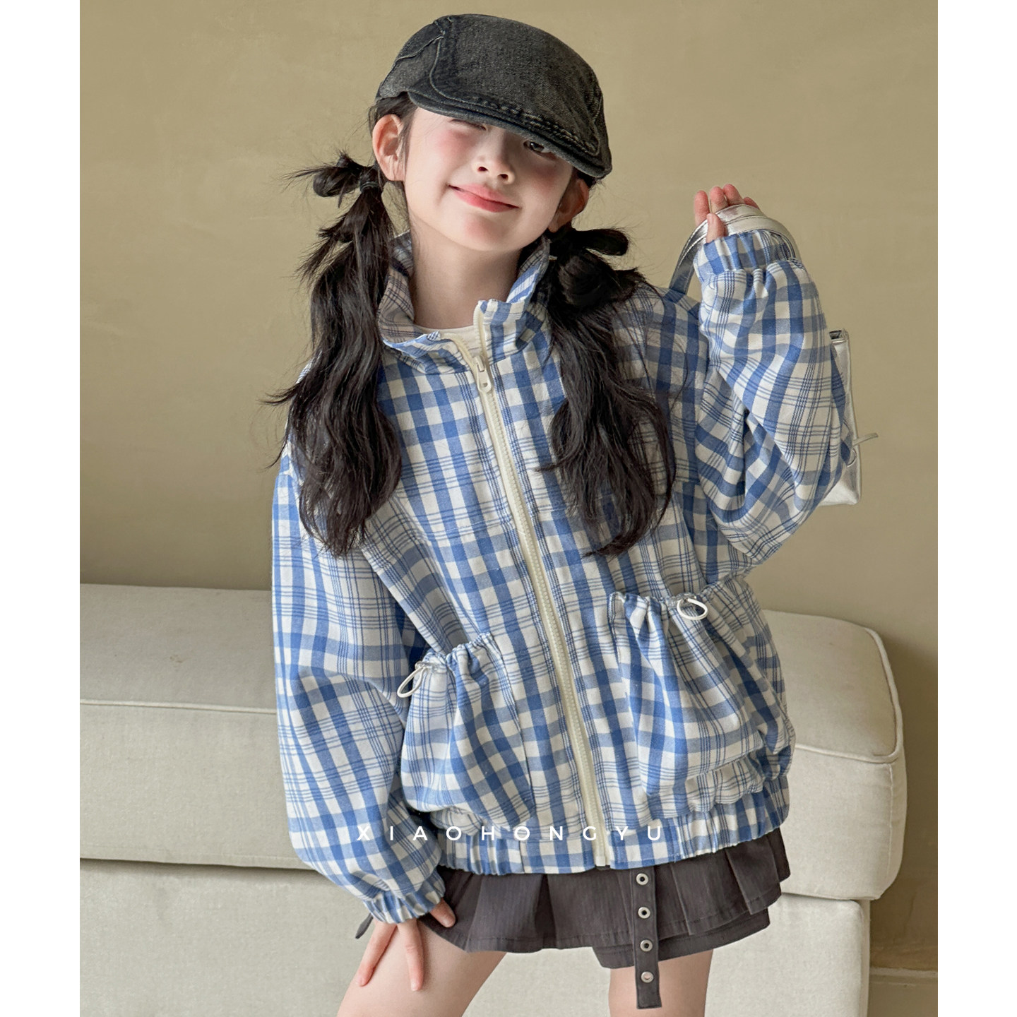 女童格子外套秋装韩国童装女大童秋季立领格子夹克儿童巨好看上衣