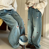 秋冬款 2026新款 初中生儿童裤 女童加绒牛仔裤 子女大童一体绒直筒裤