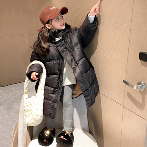 儿童羽绒服女童中长款2023冬装新款韩版中大童加厚洋气白鸭绒外套