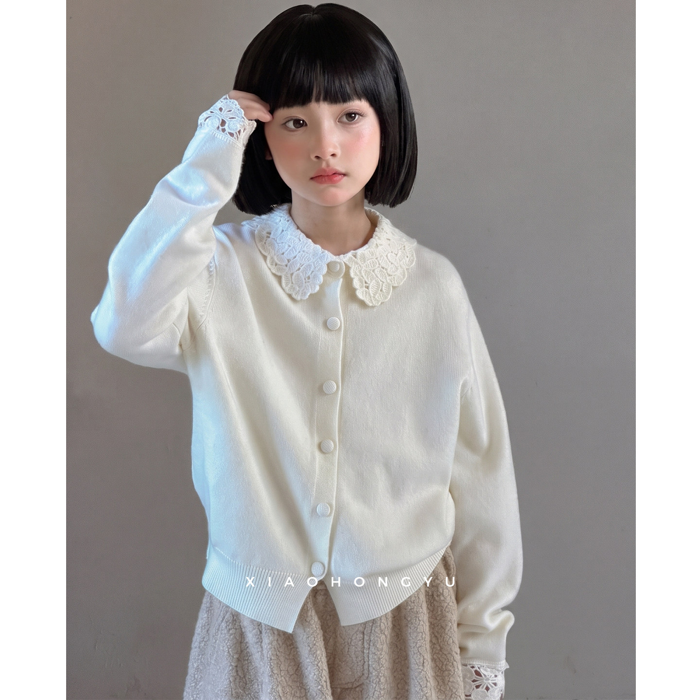 女童翻领针织开衫外套秋装韩系穿搭大童女装超好看上衣儿童毛衣服