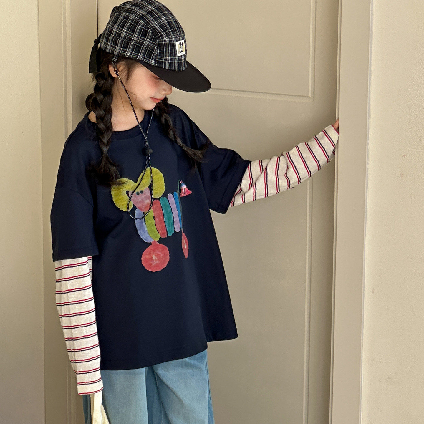 女童长袖T恤2026春装新款女大童假两件卡通初中生儿童超好看上衣,童装/婴儿装/亲子装,T恤,淘宝优惠券,粉丝福利购,淘宝优惠卷