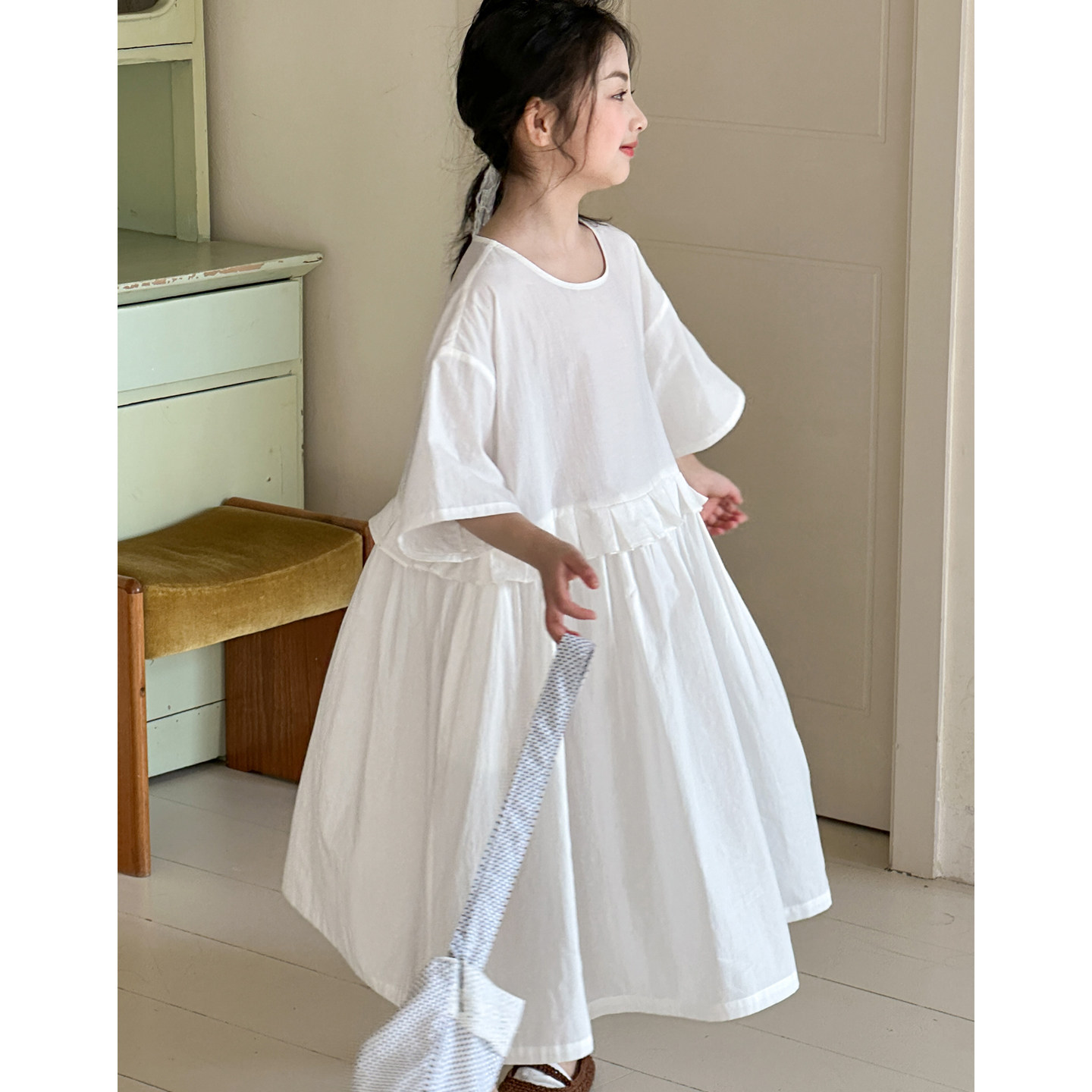 女童短袖连衣裙夏装2026新款女大童夏季超好看白色裙子儿童公主裙