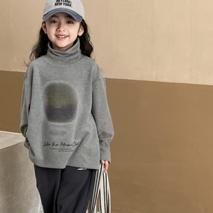 女童加绒卫衣秋冬款2026新款女大童冬装洋气儿童加厚套头高领上衣