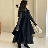 女童背心裙2026新款 初中生儿童秋冬洋气毛呢拼接纱裙女大童公主裙