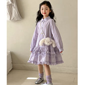 女大童条纹衬衫 女童连衣裙春秋款 2026新款 裙12岁女孩荷叶边公主裙