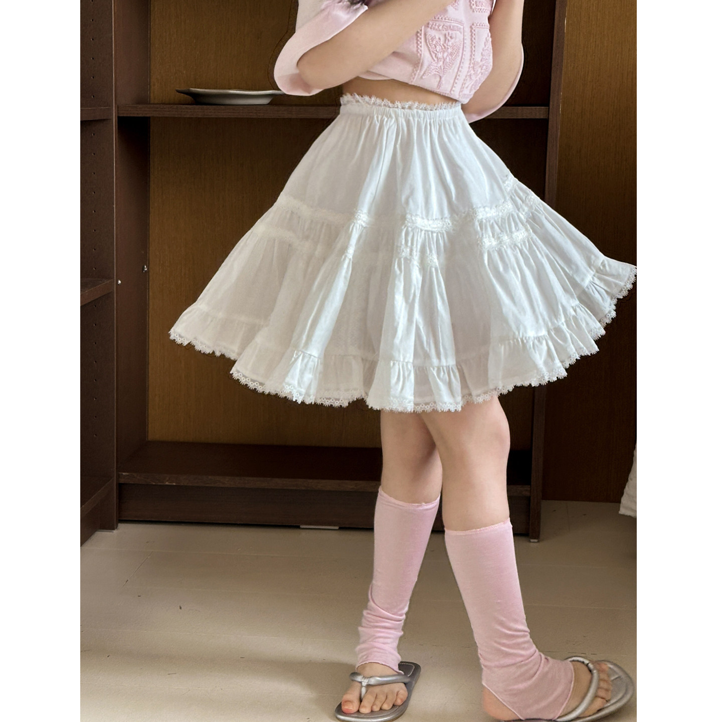 女童半身裙夏装2026新款女大童夏季蛋糕裙初中生白色蕾丝公主裙子