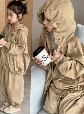 女童休闲套装连帽外套裤子两件套
