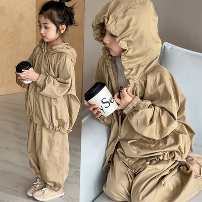 女童休闲套装连帽外套裤子两件套