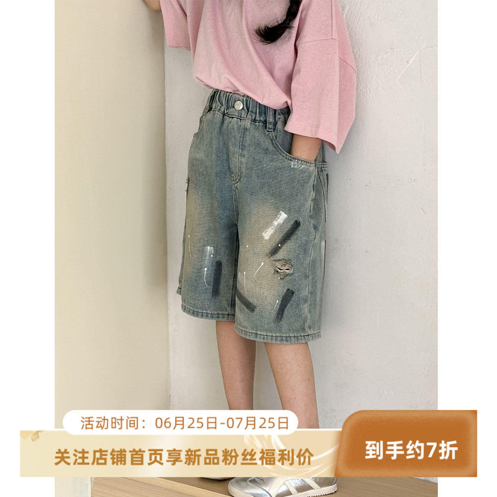女童牛仔裤春秋款休闲百搭短裤