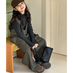 女童裤子春秋款2026新款儿童长裤初早春搭休闲背带裤女大童阔腿裤