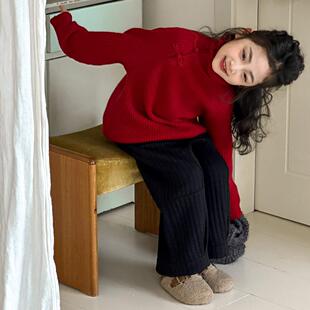 女童红色毛衣拜年服2026新款冬装国风新中式盘扣年服儿童针织上衣