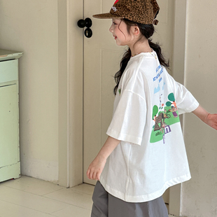 女童短袖T恤夏装2026新款初中生女孩夏季卡通上衣女大童韩国童装