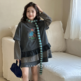 女童拼接T恤裙秋装2026新款儿童秋季巨好看卡通裙子大童韩国童装