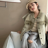 女童牛仔马甲2026春装 儿童休闲百搭复古浅色上衣牛仔坎肩外套 新款