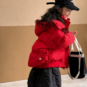 儿童羽绒服女2023新款冬装女童白鸭绒外套中大童红色过年喜庆衣服