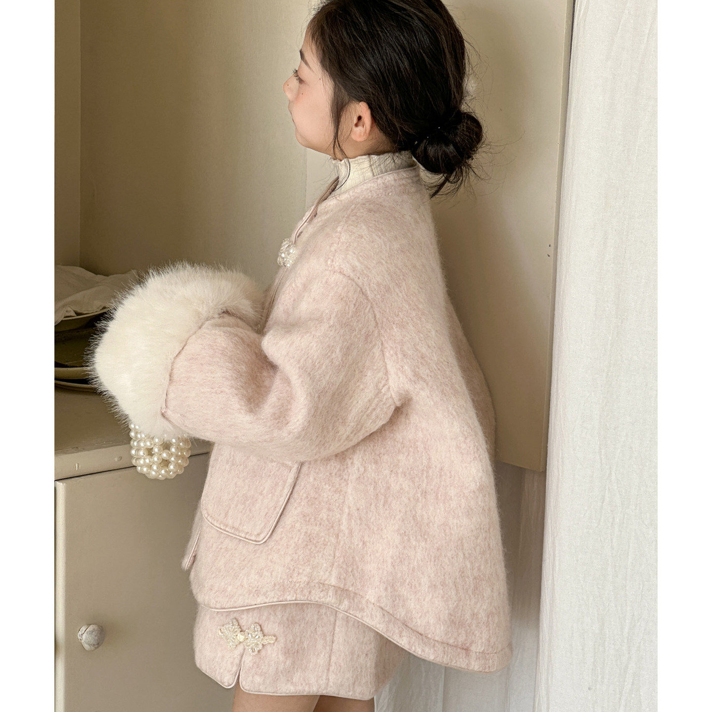 女童拜年服套装2026冬季新款女大童年服儿童新中式呢子大衣两件套