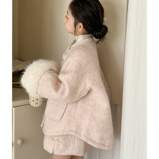 女童拜年服套装2026冬季新款女大童年服儿童新中式呢子大衣两件套