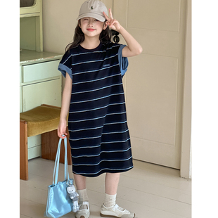 女童条纹背心裙夏装2026新款超火女大童无袖连衣裙初中生韩国童装