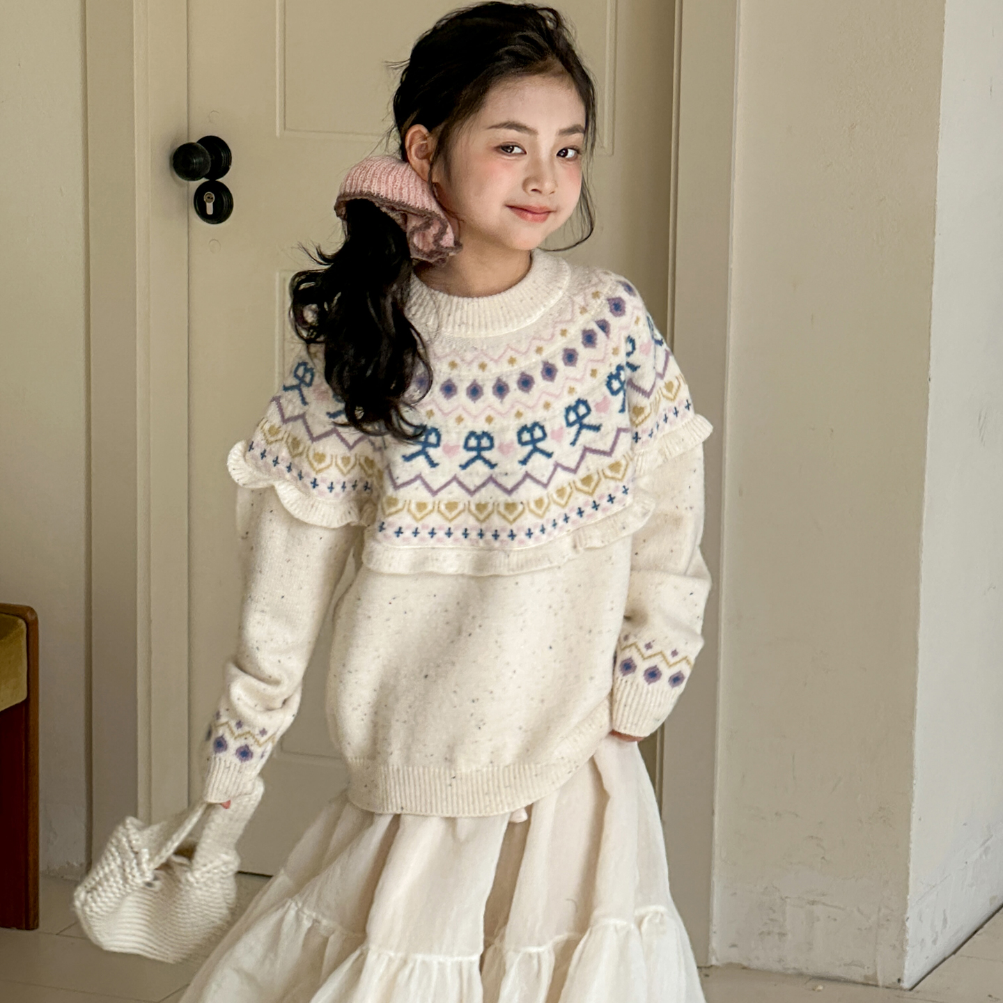 女童毛衣2025秋冬新款费尔岛女大童针织衫冬季儿童超好看套头上衣