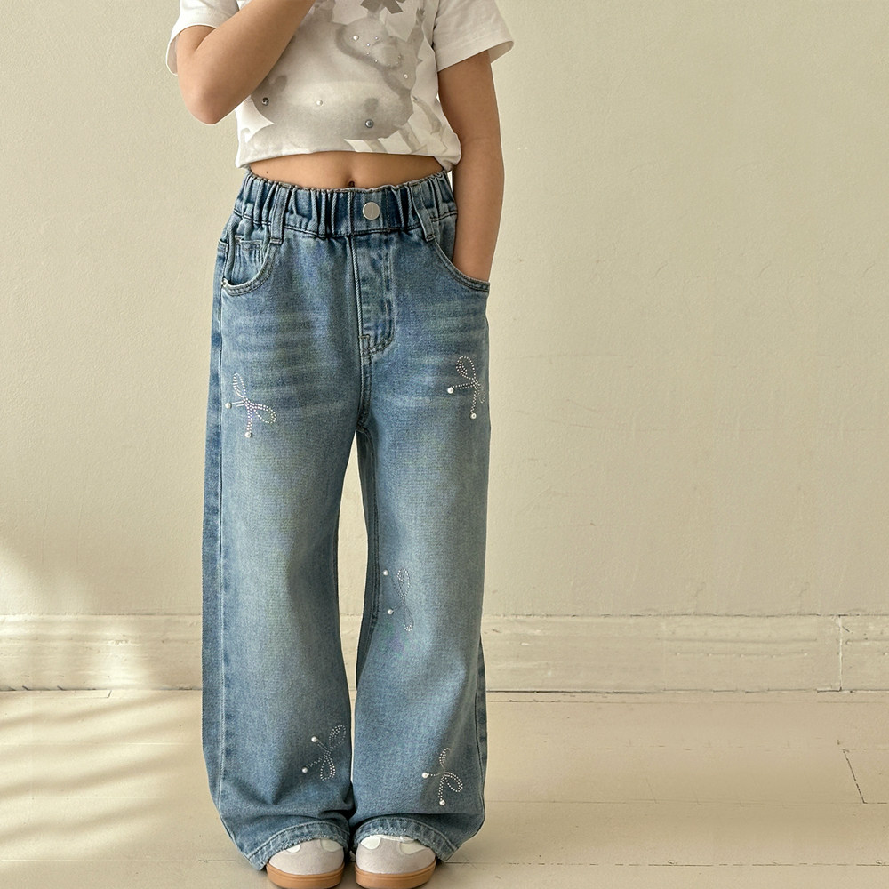 女童牛仔裤春秋款2026新款儿童秋季水钻蝴蝶结直筒裤宽松阔腿裤子,童装/婴儿装/亲子装,裤子,淘宝优惠券,粉丝福利购,淘宝优惠卷