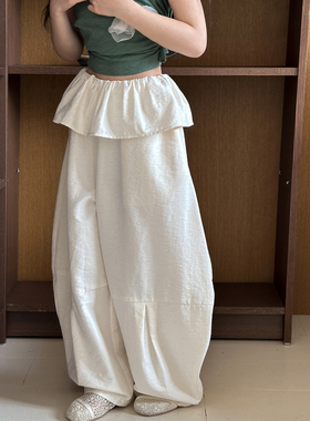 女童棉麻裤子夏装2026新款女大童夏季轻薄休闲裤初中生宽松花苞裤