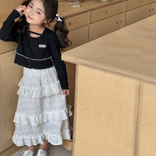 女童连衣裙春装2026新款儿童套装裙小香风荷叶边裙子蛋糕裙两件套