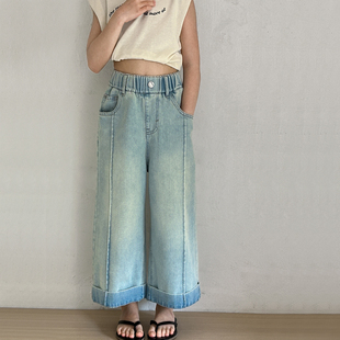 女童牛仔裤夏装2026新款儿童夏季薄款直筒裤阔腿裤女大童冰丝裤子