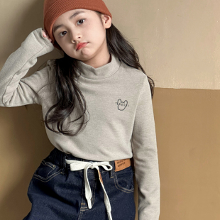 女童打底衫春秋新款德绒半高领加绒加厚中大儿童长袖T恤韩版上衣