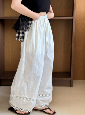 女童裤子夏季薄款2026新款初中生夏季白色直筒裤女大童轻薄休闲裤