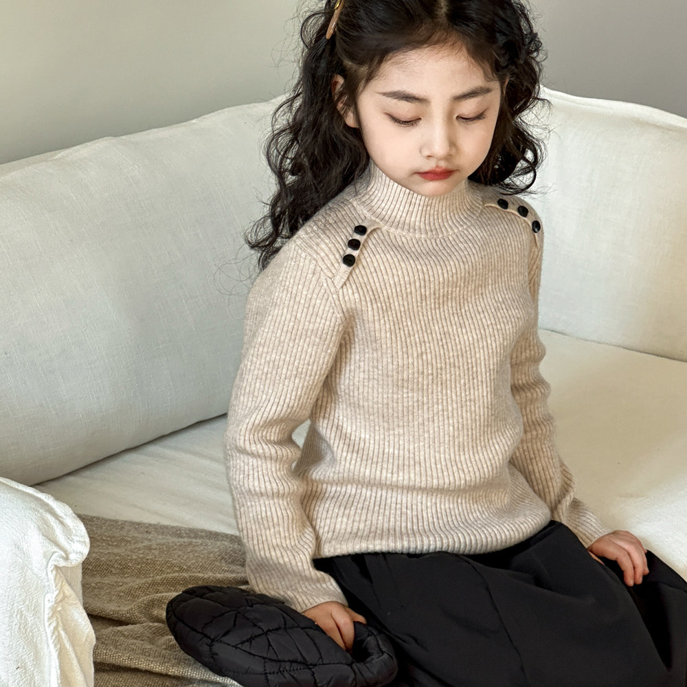 女童毛衣秋冬2026新款女大童半高领针织衫冬季儿童羊毛混纺打底衫